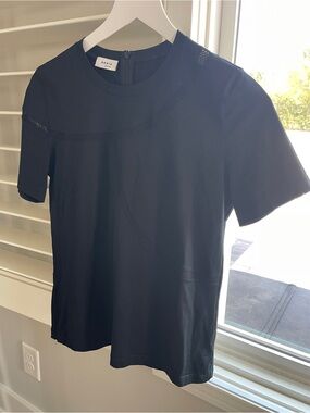Akris Punto Black Mesh Inset Short Sleeve Top Blouse Size 10